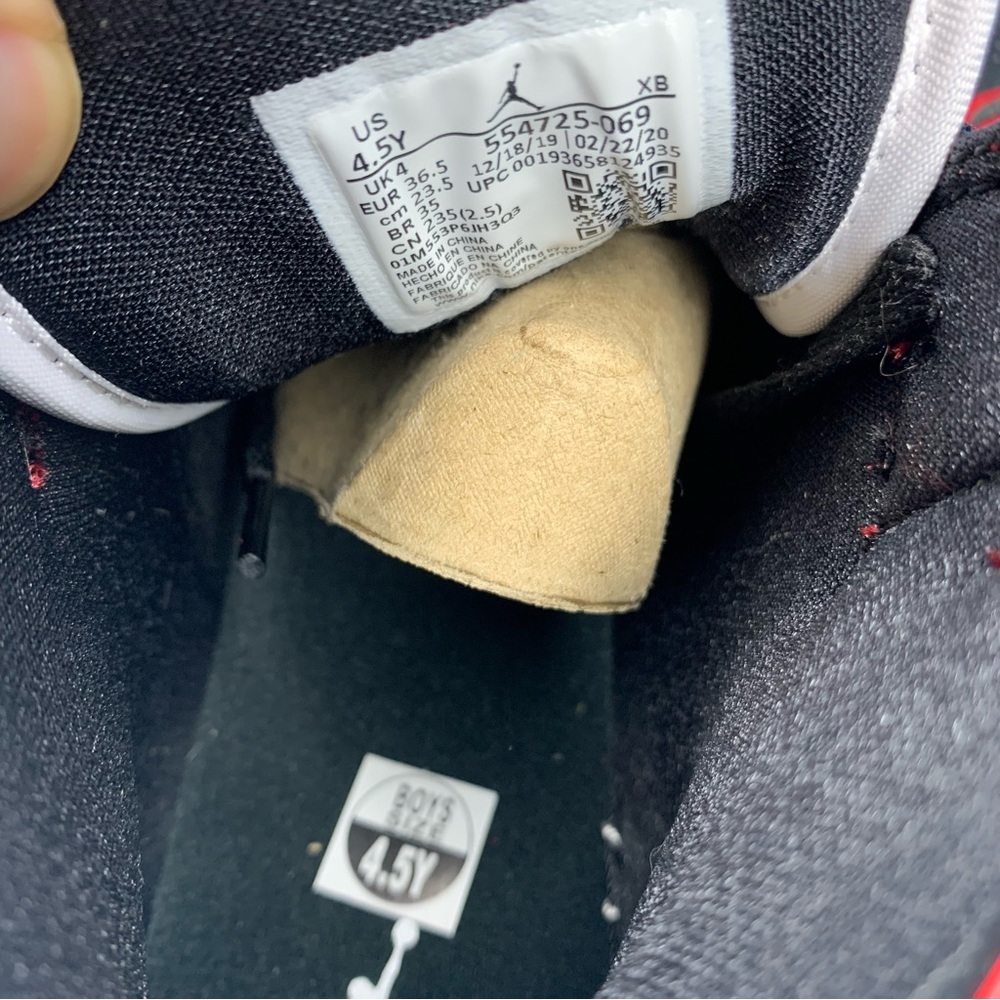 Nike Youth size 4.5y Air Jordan 1 mid chicago black toe GS kids bred red black - Picture 5 of 7